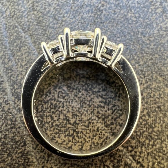 Real Moissanite Promise Engagement Ring Silver Three Stone VVS D Color - Picture 8 of 10